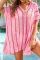 粉色条纹钩针宽松 V 领沙滩罩衫