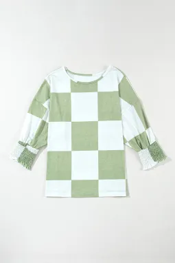 草绿色混合格纹印花平行袖口衬衫