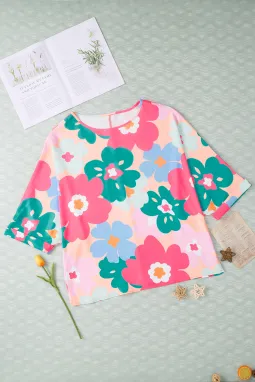 粉色波西米亚风花卉印花超大衬衫