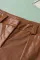 棕色人造皮革褶裥休闲短裤