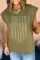 鳄梨酱绿色水钻星星条纹图案铆钉袖 T 恤