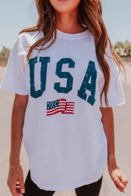 白色美国国旗图案超大 T 恤