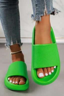 亮绿色纯色防滑宽带厚底拖鞋