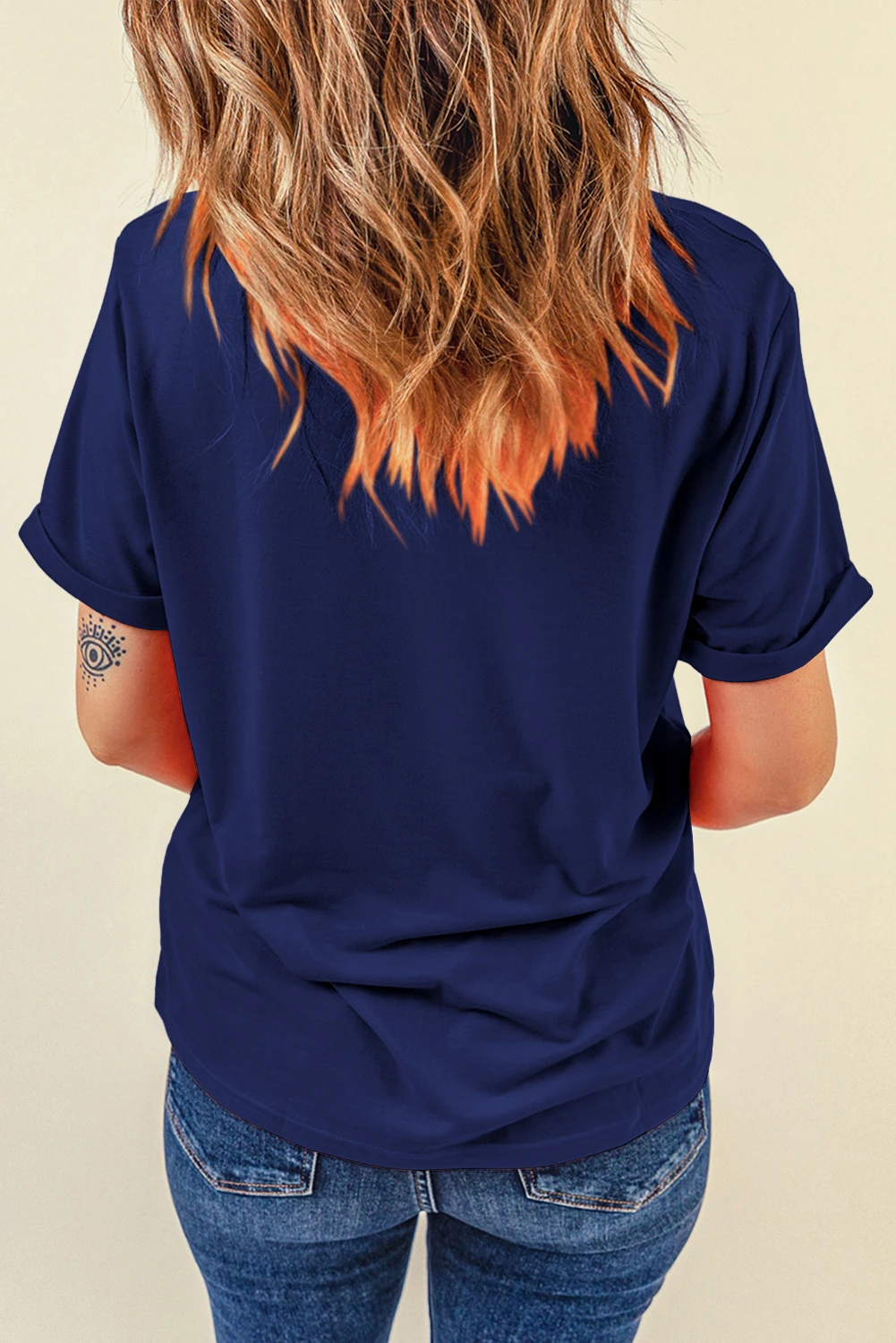 蓝色休闲纯色圆领 T 恤 LC25224551