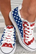 多色美国国旗星星印花磨边细节系带休闲鞋