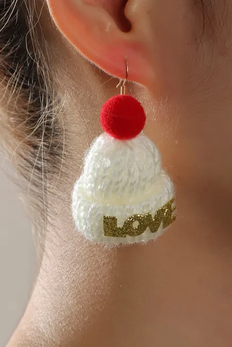 圣诞节LOVE针织装饰吊式耳环