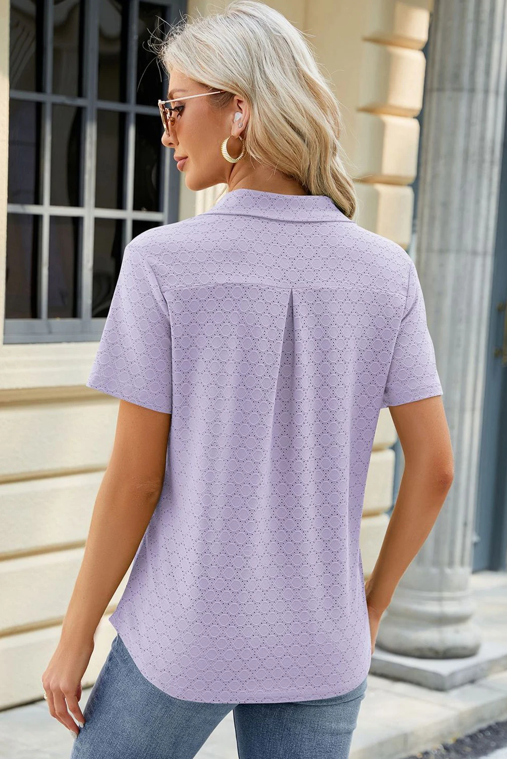 淡紫色休闲舒适纹理 Polo 衫 LC25225359
