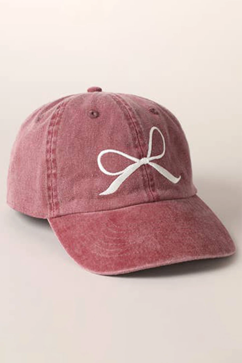 玫瑰粉色刺绣蝴蝶结牛仔棒球帽 BH042580