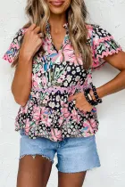 粉色 Ricrac 花卉分层短袖衬衫