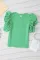 绿色罗纹针织蓬松荷叶袖衬衫