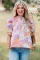 粉色抽象印花泡泡袖罩衫细节衬衫