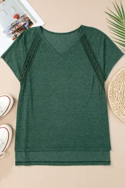 绿色钩针蕾丝细节超大 T 恤