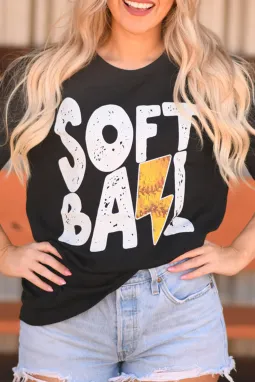 黑色 SOFT BALL Chic 字母图案 T 恤