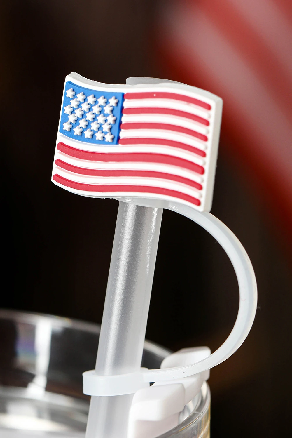 白色美国国旗印花PVC软塑料吸管盖 BH051635