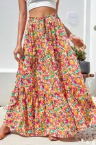 波西米亚风花卉印花叠层长裙