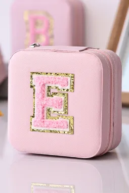 粉色字母E雪尼尔贴片首饰盒