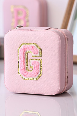 粉色 G 雪尼尔字母珠宝收纳盒