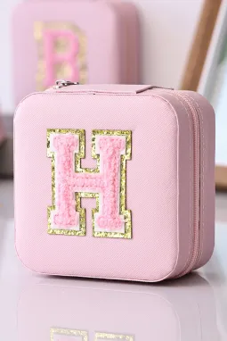 粉色 H 雪尼尔字母珠宝收纳盒
