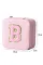 浅粉色雪尼尔 B 图案便携式带镜子首饰盒