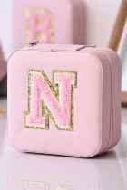 粉色首字母 N 雪尼尔方形首饰盒