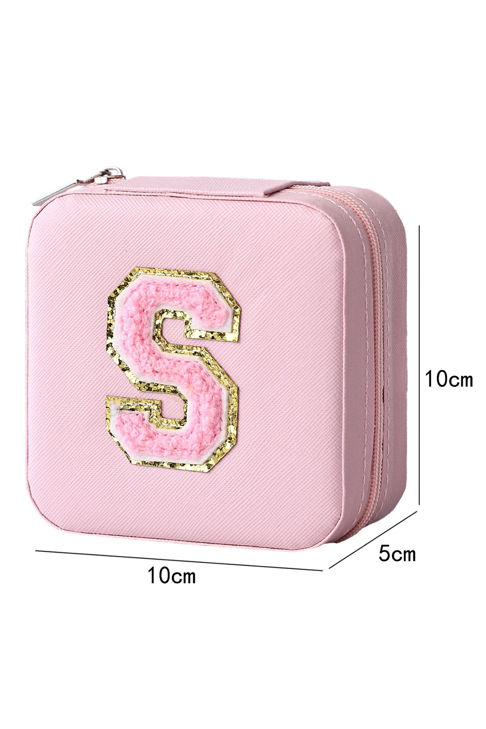 粉色雪尼尔字母方形首饰盒带镜子 BH03984