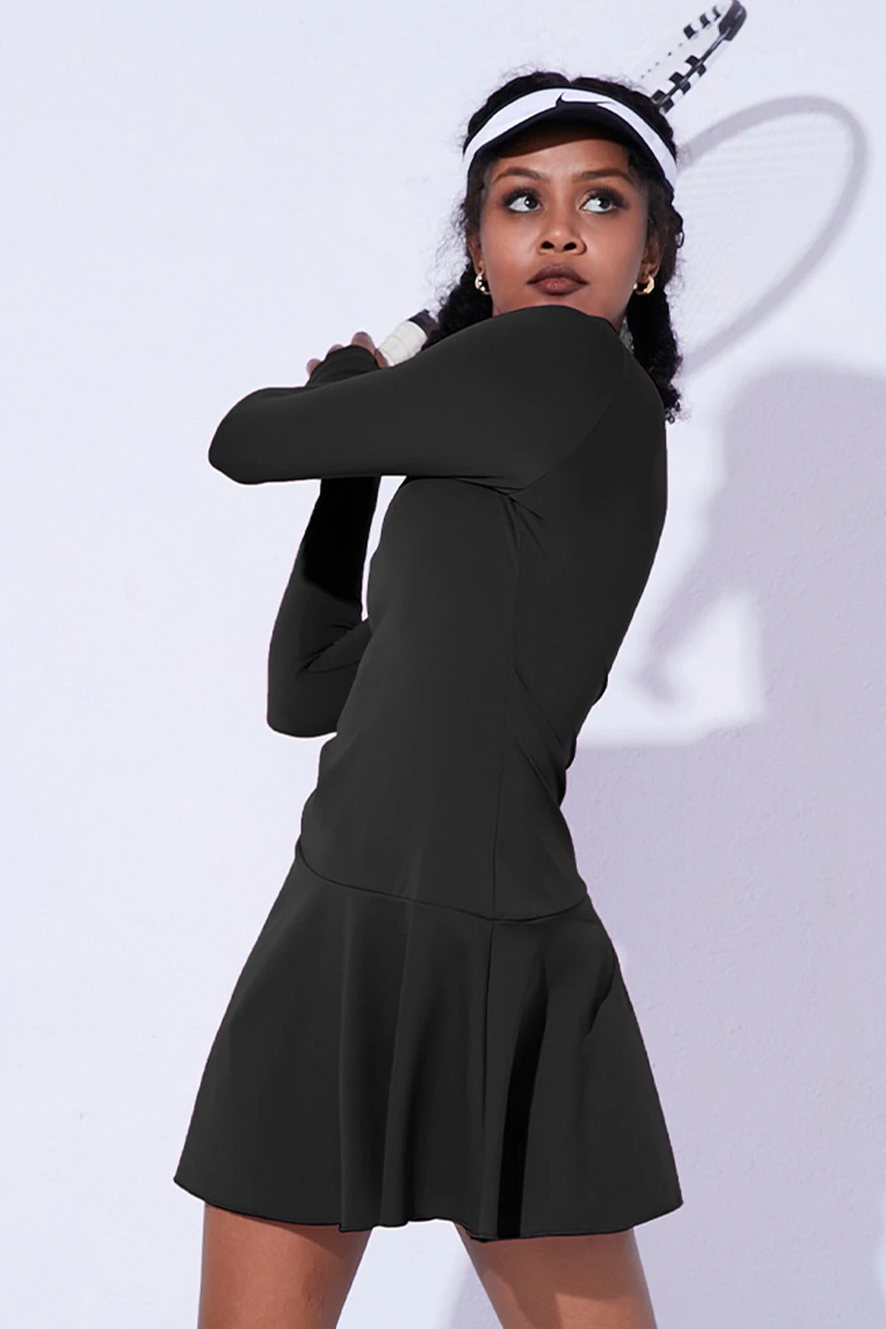 黑色拼色正面镂空长袖 Active 连衣裙 LC267008