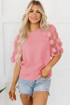 粉色撞色贴花网布半袖衬衫