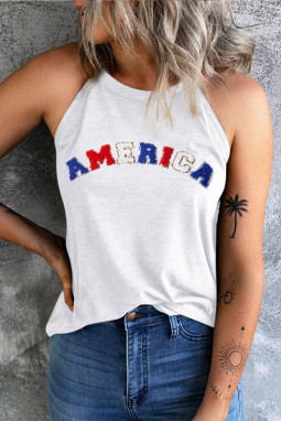 白色雪尼尔 AMERICA 图案背心