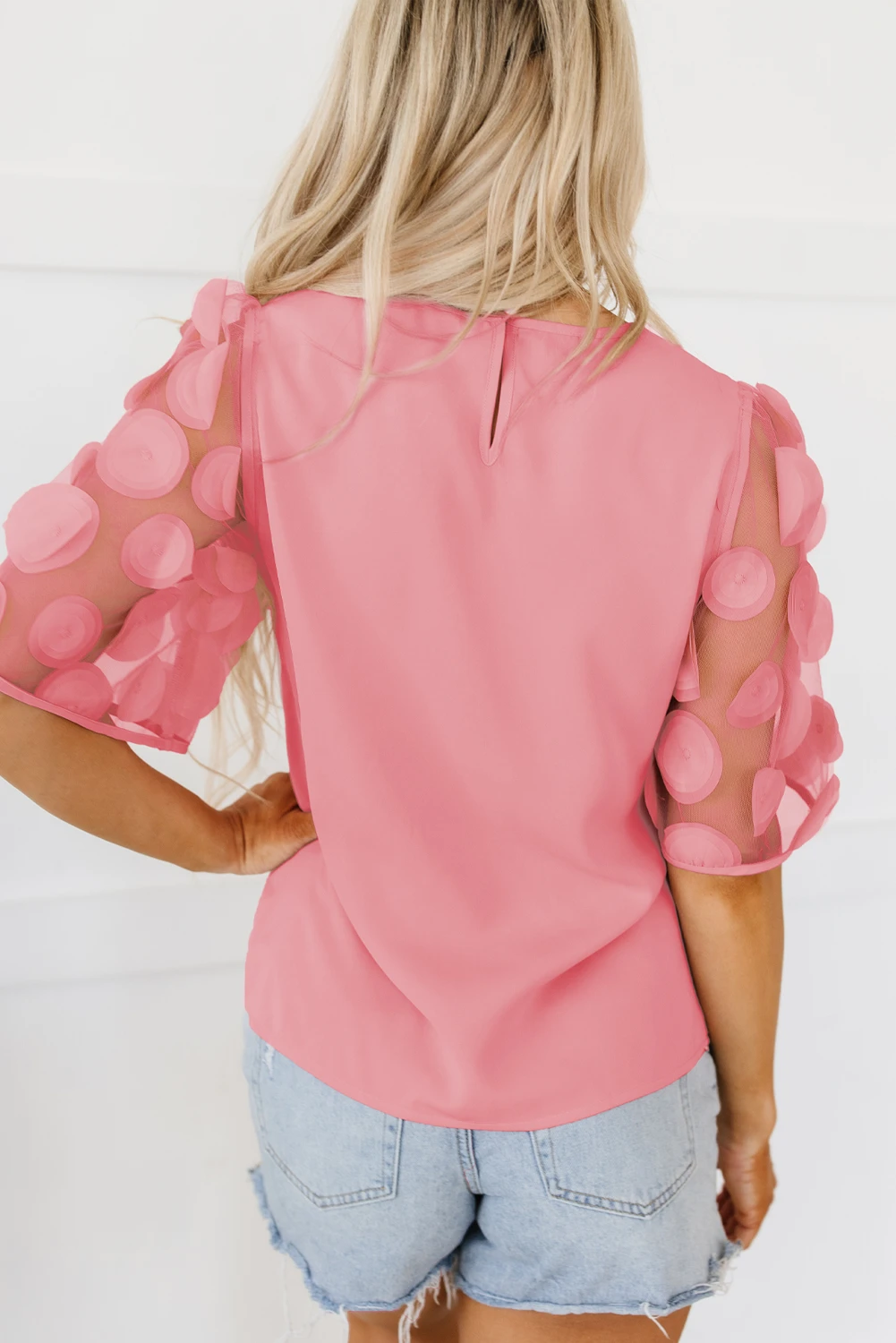 粉色撞色贴花网布半袖衬衫 LC25126481