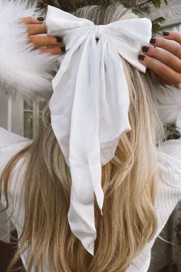 白色超大丝带蝴蝶结缎面发夹