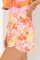 橙色波西米亚花卉平行绉缝高腰休闲短裤