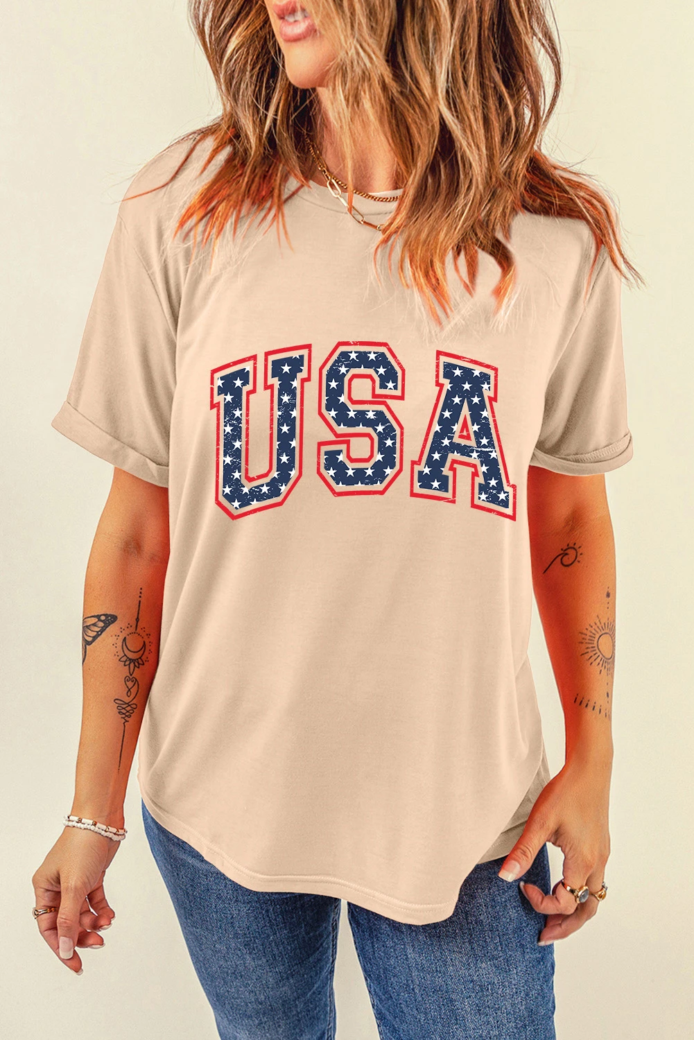 卡其色 Starry USA 字母独立日 T 恤 LC25225014