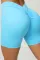 天蓝色纯色褶皱提臀高腰运动短裤