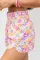 粉色波西米亚花卉平行绉缝高腰休闲短裤