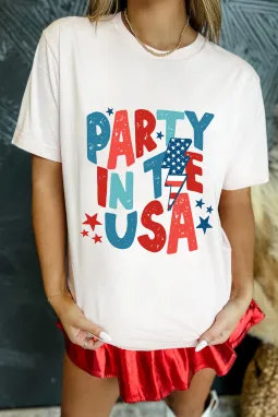 白色 PARTY IN THE USA 美国国旗图案 T 恤