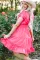 草莓粉色褶皱袖 V 领罩衫腰部分层荷叶边连衣裙