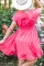 草莓粉色褶皱袖 V 领罩衫腰部分层荷叶边连衣裙