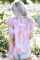 粉色抽象印花泡泡袖罩衫细节衬衫