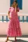 粉色波西米亚风印花短袖喇叭叠层连衣裙