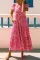 粉色波西米亚风印花短袖喇叭叠层连衣裙