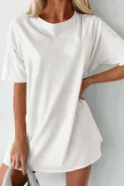白色纯色圆领基本款束腰 T 恤