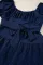 海军蓝色瑞士圆点提花泡泡袖交叉系带分层连衣裙