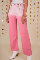 粉色水钻装饰渐变牛仔长裤