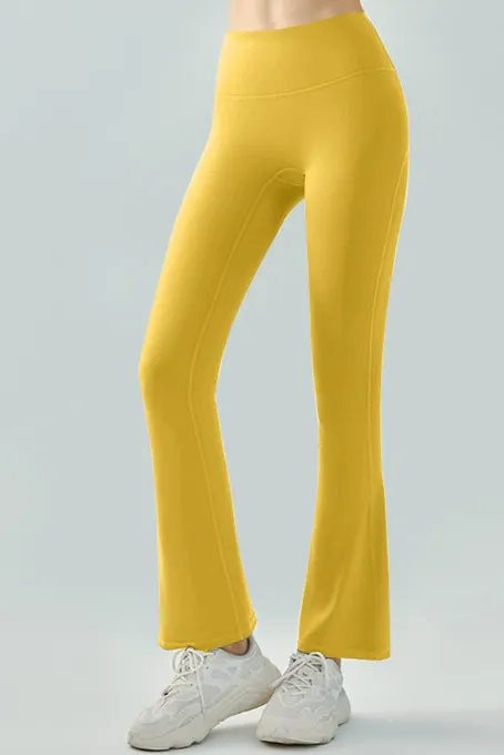 姜黄色交叉高腰喇叭瑜伽裤
