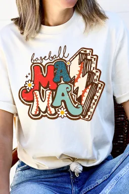 白色 MAMA 棒球纹元素字母图案 T 恤