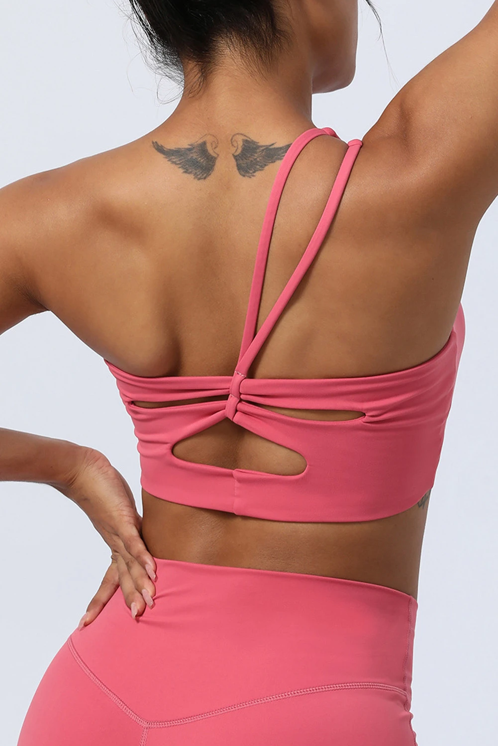 草莓粉色双肩带镂空单肩健身文胸 LC264798
