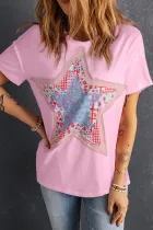 粉色星星拼布宽松T恤