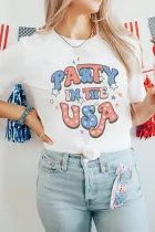 白色 PARTY IN THE USA 旗帜时尚图案 T 恤