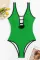 亮绿色 3D 花梯剪裁纹理连体泳衣