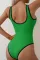 亮绿色 3D 花梯剪裁纹理连体泳衣